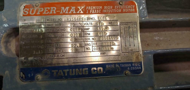 Tatung Super-Max High Efficiency, 150 HP, 3 Phase, 575 Volts, 1750 RPM Electric Motor in Other Business & Industrial - Image 3