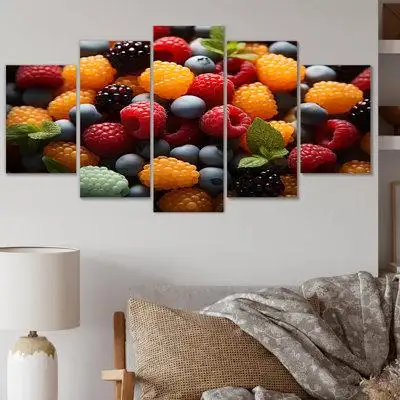 Ebern Designs Colourful Pop Art Candy And Fruit - Food & Beverage Wall Decor - 5 Panels