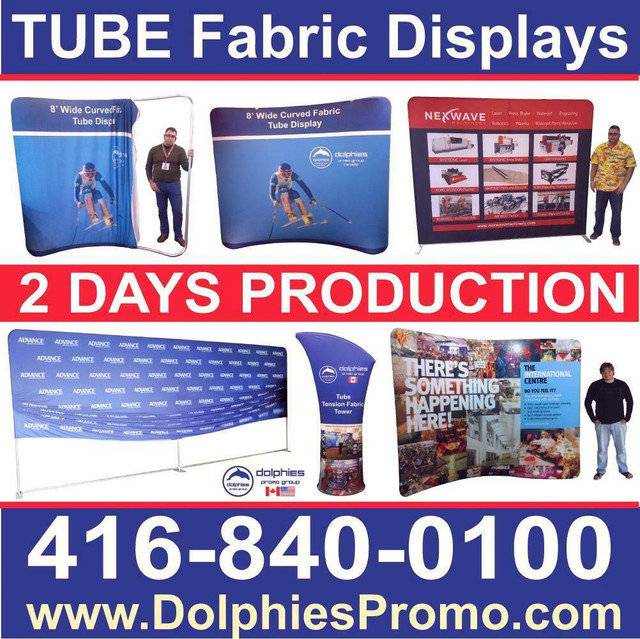 Portable Trade Show 8ft TUBE Tension Fabric Display Stand + Dye-Sublimation Fabric Graphics by DolphiesPromo.com in Other Business & Industrial in Toronto (GTA)