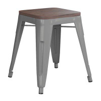Williston Forge Alsadig 18" Table Height Indoor Stackable Metal Stool with Wood Seat