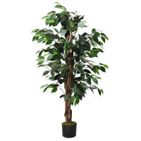 Primrue 4 Ft. Green Indoor Outdoor Decorative Artificial Ficus Tree Plant In Pot, Faux Fake Tree Plant