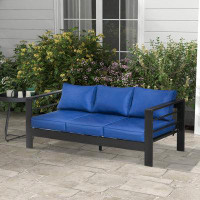 Ebern Designs 69" Modern Patio Furniture With Thick Padded Cushions, 3 Seater Aluminum Outdoor Sofa With Wide Armrests,