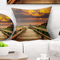 Made in Canada - East Urban Home Bridge Long Wooden Stairs into the Sea Pillow