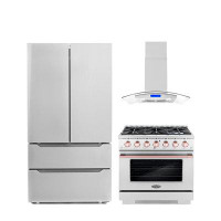 Cosmo Cosmo 3 Piece Kitchen Appliance Package with French Door Refrigerator , 36'' Gas Freestanding Range , and Island R