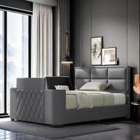 Latitude Run® Britta Upholstery TV Platform Bed with Height- adjustable Headboard