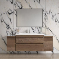 Hokku Designs Modern Wall Mounted Bathroom Vanity With Washbasin | Niagara Rosewood Collection With Side Vanity Cabinet