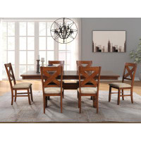 Gracie Oaks Karven Wood 7-Piece Dining Set, Extendable Trestle Dining Table With 6 Chairs, Dark Hazelnut