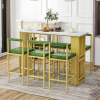 Mercer41 Counter Height Dining Bar Table Set with Open Shelves and  Upholstered Stools