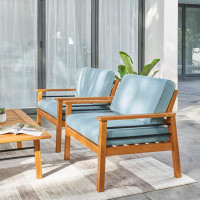 Wildon Home® Natural Wood Outdoor Armchair With Aqua Cushion