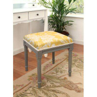 Canora Grey Tan Peony Linen Upholstered Vanity Stool With Wood Stain Finish And Welting