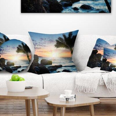 East Urban Home Seashore Lonely Palm Tree on Rocky Beach Pillow in Bedding