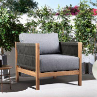 Birch Lane™ Sienna Outdoor Patio Lounge Chair In Acacia Wood With Teak Finish And Grey Fabric