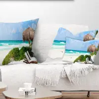 Made in Canada - East Urban Home Photography Landscape Printed Calm Caribbean Beach Panorama Lumbar Pillow