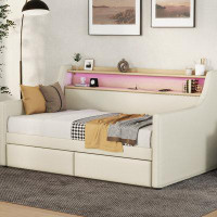 Home Decor Daybed with Storage Drawers, Upholstered Daybed with Charging Station