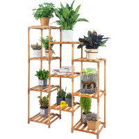Arlmont & Co. Bamboo Plant Stand For Indoor Plants Multiple, 10 Tier 10 Potted Plant Shelf Indoor Outdoor, Flower Stand