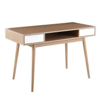Ivy Bronx Pebble Contemporary Double Desk In Natural Wood With White Wood Drawers By Lumisource