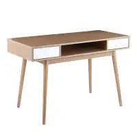 Ivy Bronx Pebble Contemporary Double Desk In Natural Wood With White Wood Drawers By Lumisource