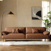 ABPEXI 85.04" Brown Genuine Leather Standard Sofa cushion couch