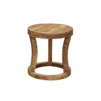Millwood Pines Damyah Solid Wood Round Accent Stool With Circle Base In Natural Brown Finish