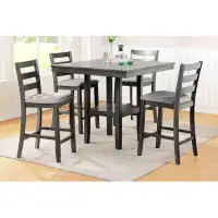 Red Barrel Studio Classic Dining Room Furniture Grey Finish Counter Height 5Pc Set Square Dining Table W Shelves Cushion