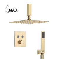 Ceiling Thermostatic Shower System Two Functions With Valve Brushed Gold Finish
