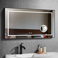 Wrought Studio Miroir de salle de bain 48 po x 28 po à DEL Wrought Studio ™ avec bouton tactile, loupe, antibuée, à inte