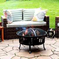 Red Barrel Studio 25-Inch Steel Mesh Stripe Cutout Fire Pit With Spark Screen And Poker