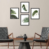 SIGNLEADER Tropical Duotone Green White Palm Set of 4 Plant Wall Decor Framed Prints