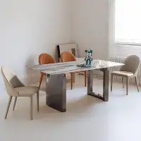 HOUZE 78.74" Grey Rectangular Sintered Stone tabletop Dining Table