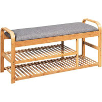 Red Barrel Studio Red Barrel Studio® Shoe Rack Bench, Entryway 3-Tier Bamboo Shoe Organizer With Cushion, Max Load 330 L