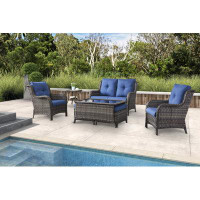 Belord Outdoor Wicker Rattan Patio Furniture Set, Including Loveseat, Chair, Coffee Table, Ottoman And Side Table With C