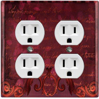 WorldAcc Metal Light Switch Plate Outlet Cover (Red Maroon Frame Damask Letter    - Single Toggle)