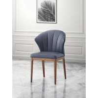 Wenty Seraphyne Side Chair (Set-2), Slate Leather & Walnut Finish