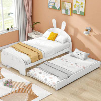 Zoomie Kids Wood Twin Size Platform Bed with Cartoon Ears Shaped Headboard and Trundle E95F0E77956A42C286C186D79E210B49