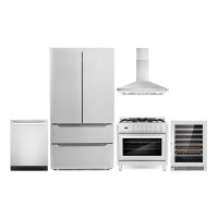 Cosmo Cosmo 5 Piece Kitchen Packages With 36" Freestanding Gas Range 36" Wall Mount Range Hood 24" Built-in Fully Integr