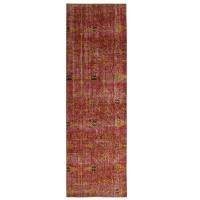 Rug & Kilim One-of-a-Kind Pasha Hand-Knotted 1950s Pink/Gold/Green/Black 3'5" x 10'9" Wool Area Rug