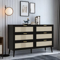 Bay Isle Home™ Emmie Six Drawer Rattan Dresser with Metal Handles and Pine Legs