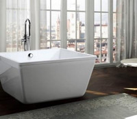 Bologna 47x47 in Square Acrylic FreeStanding Deep Soaking, Seamless Joint Bathtub in High Gloss White Centre Drain  BHC