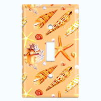 WorldAcc Metal Light Switch Plate Outlet Cover (Star Fish Sea Shell Orange Conch  - Single Toggle)