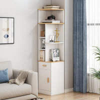 Rubbermaid Narrow Corner Bookcase With Storage - 72.6" Tall Freestanding Skinny Bookshelf With Door And Drawer, Slim Cab