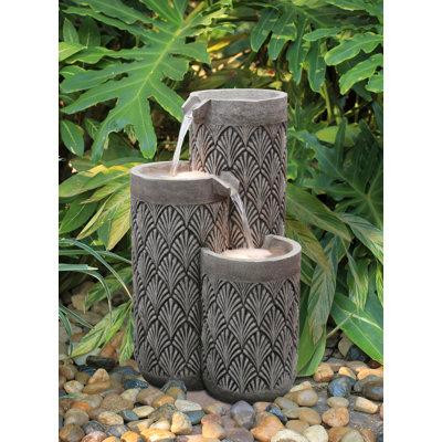 Hi-Line Gift Ltd. 25" H Modern Pillars Cascading Water Fountain Outdoor with Warm White LEDS in Outdoor Décor