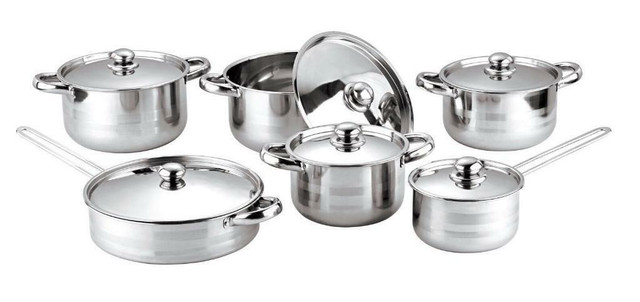 NEW 12 PCS COOKWARE STAINLESS STEEL SET K0022 in Kitchen & Dining Wares in Alberta