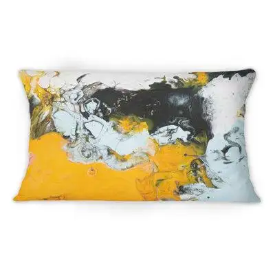 East Urban Home Yellow Black And White Liquid Art I -1 Modern Printed Throw Pillow