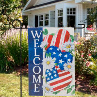 Northlight Seasonal Stars And Stripes Hearts "Welcome" Americana Outdoor Garden Flag 18" X 12.5"