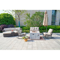 Winston Porter Danniel 4-Piece Gas Fire Pit Table Set, A Loveseat Chair,2 Rocking Chairs, A Storage Box