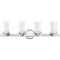 Lucas + McKearn Contemporary Polished Chrome 4-light Bathroom Vanity Fixture With Double-glass Shades