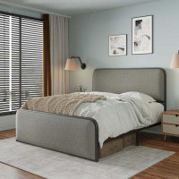 wtressa Modern Metal Bed Frame With Curved Upholstered Headboard