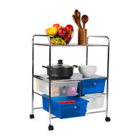 Mind Reader  Rolling Cart with Drawers, Utility Cart, Craft Storage, Kitchen, Metal, 24.25"L x 15"W x 32"H