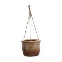Bungalow Rose Round Hanging Stoneware Planter With Jute Rope Hanger And Reactive Glaze
