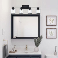 17 Stories 4-Light Bathroom Vanity Lights, Modern Black Bathroom Light Fixtures With Clear Lampshade E26 Base, Upward Or